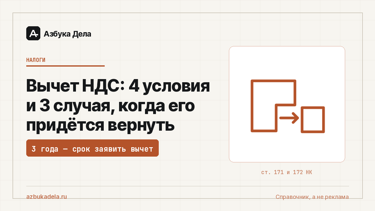 Вычет НДС: 4 условия и 3 случая, когда его придётся вернуть